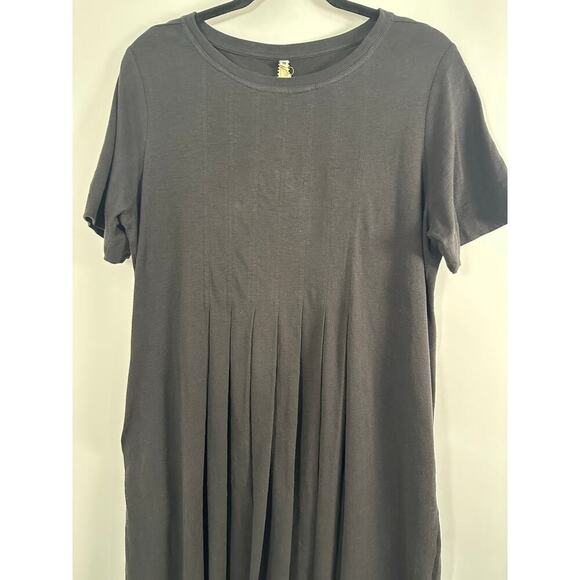 NWT Uncle Frank Medium Tucked Knit Midi Black Dress 100% Cotton Pockets - Picture 2 of 12